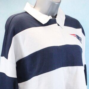 New England Patriots White Navy Striped Rugby Crop Top Women's Size Small